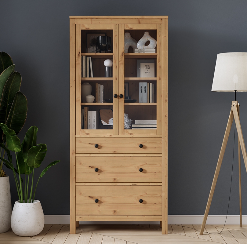 HEMNES ХЕМНЭС  КЫМÖР Шкаф-витрина светло-коричневый