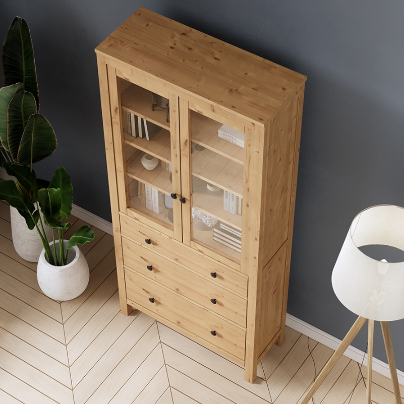 HEMNES ХЕМНЭС  КЫМÖР Шкаф-витрина светло-коричневый