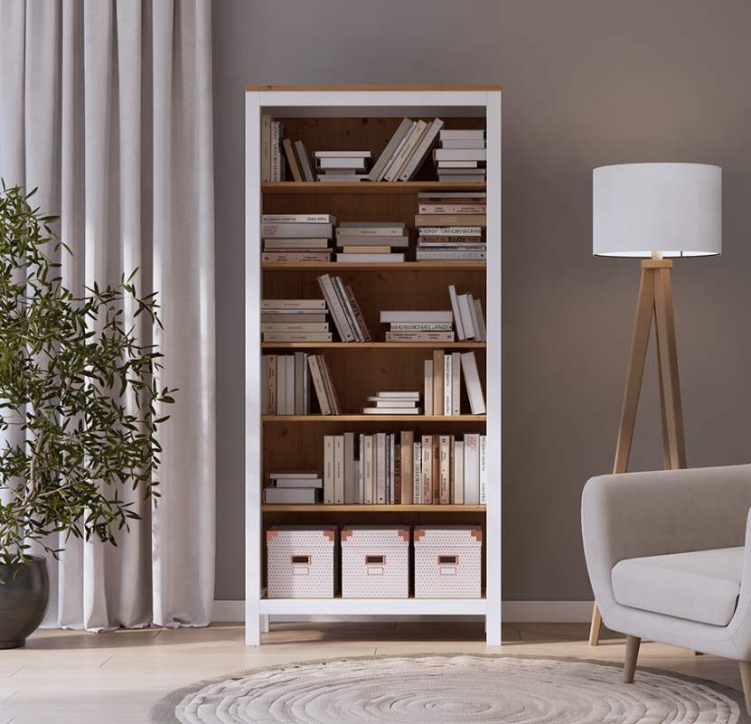 HEMNES ХЕМНЭС  КЫМÖР стеллаж белый/светло-коричневый ширина 90 см