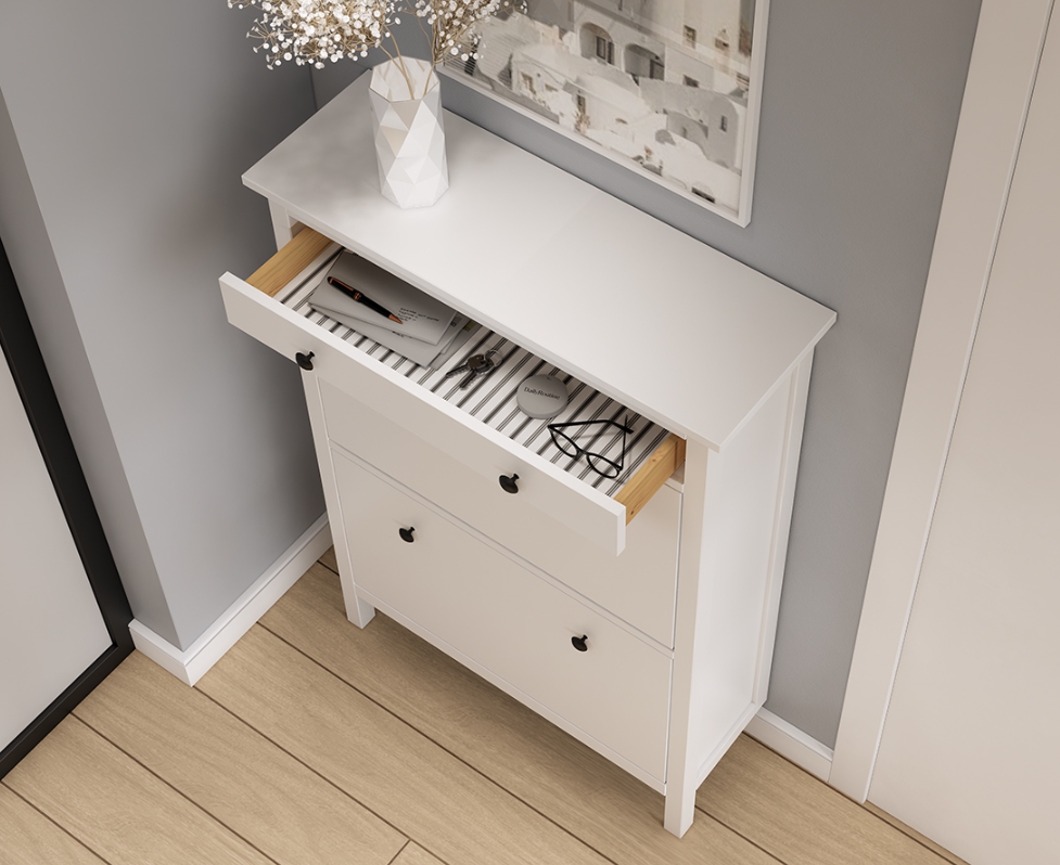 HEMNES ХЕМНЭС  КЫМÖР Тумба для обуви белая 2 отделения и ящик