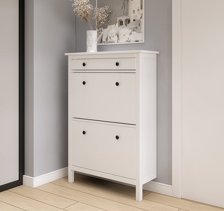 HEMNES ХЕМНЭС  КЫМÖР Тумба для обуви белая 2 отделения и ящик