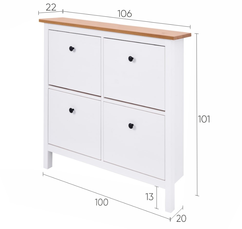 HEMNES ХЕМНЭС  КЫМÖР Тумба для обуви белая/светло-коричневая 4 отделения
