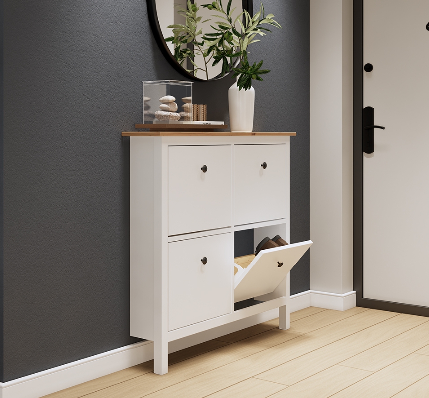 HEMNES ХЕМНЭС  КЫМÖР Тумба для обуви белая/светло-коричневая 4 отделения