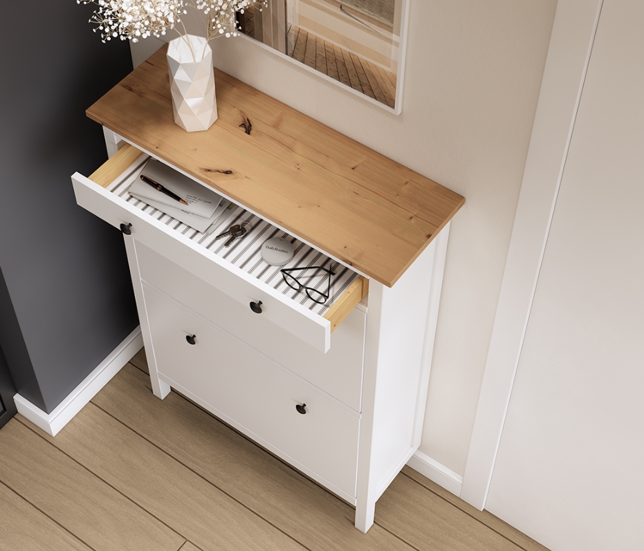 HEMNES ХЕМНЭС  КЫМÖР Тумба для обуви белый/светло-коричневый 2 отделения и ящик