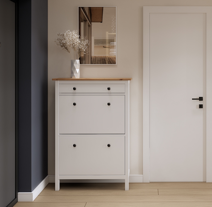 HEMNES ХЕМНЭС  КЫМÖР Тумба для обуви белый/светло-коричневый 2 отделения и ящик