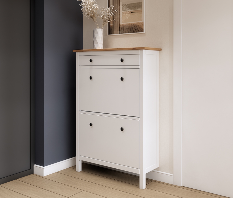 HEMNES ХЕМНЭС  КЫМÖР Тумба для обуви белый/светло-коричневый 2 отделения и ящик
