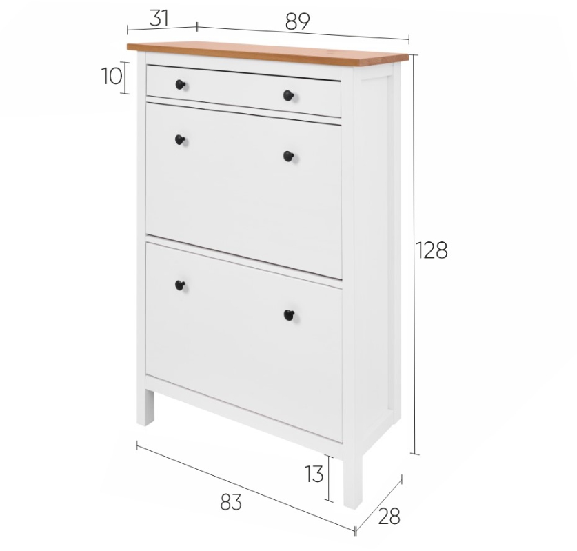 HEMNES ХЕМНЭС  КЫМÖР Тумба для обуви белый/светло-коричневый 2 отделения и ящик