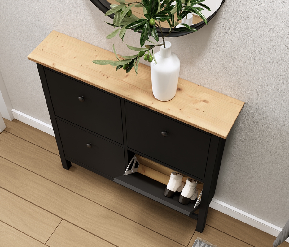HEMNES ХЕМНЭС  КЫМÖР Тумба для обуви черная/светло-коричневая 4 отделения