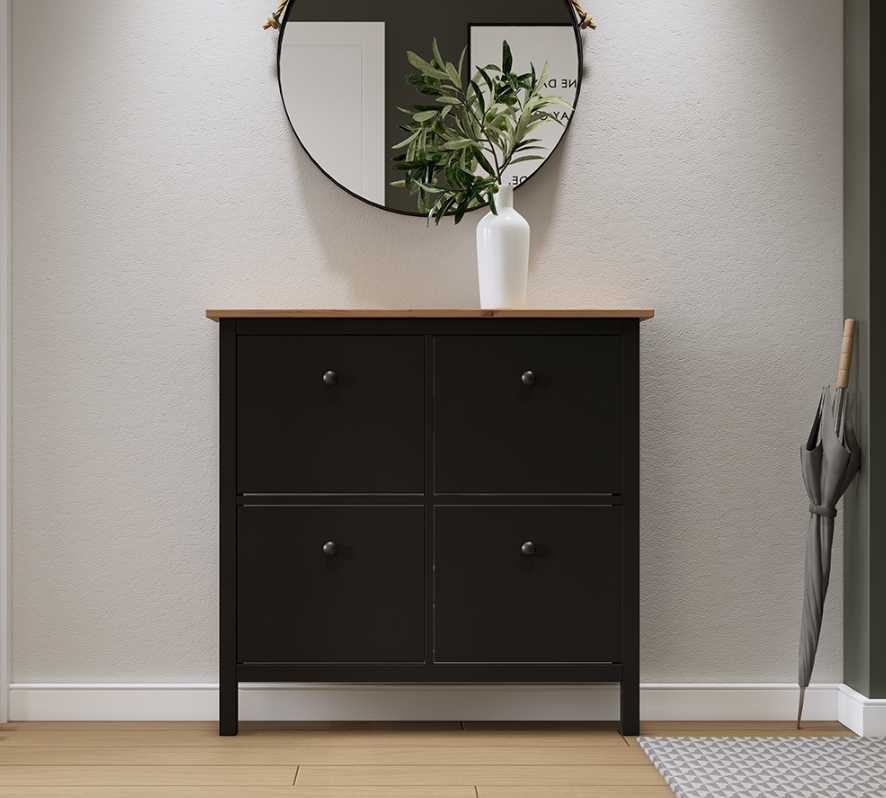 HEMNES ХЕМНЭС  КЫМÖР Тумба для обуви черная/светло-коричневая 4 отделения