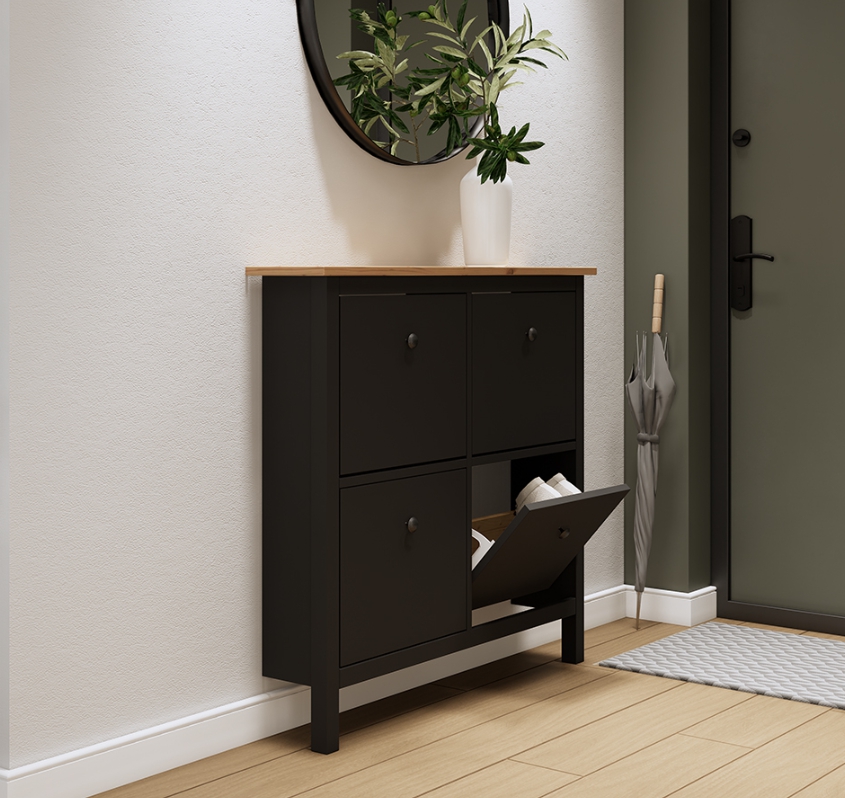 HEMNES ХЕМНЭС  КЫМÖР Тумба для обуви черная/светло-коричневая 4 отделения