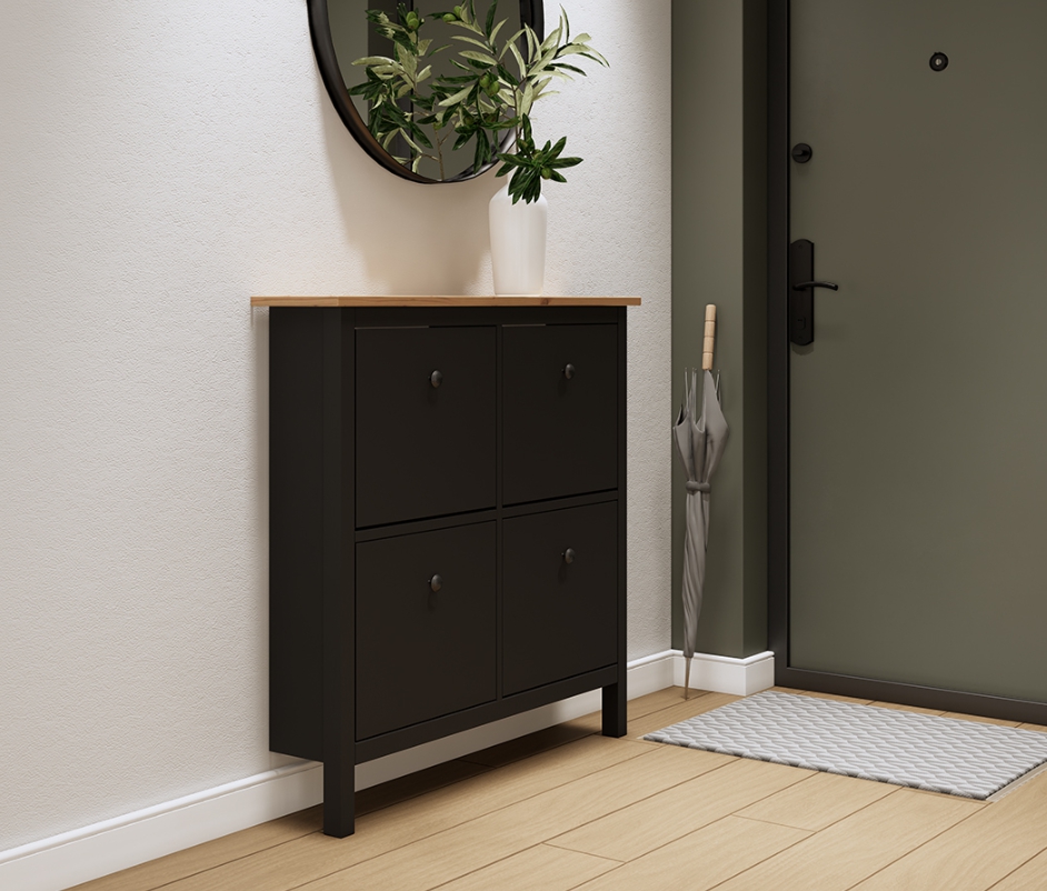 HEMNES ХЕМНЭС  КЫМÖР Тумба для обуви черная/светло-коричневая 4 отделения
