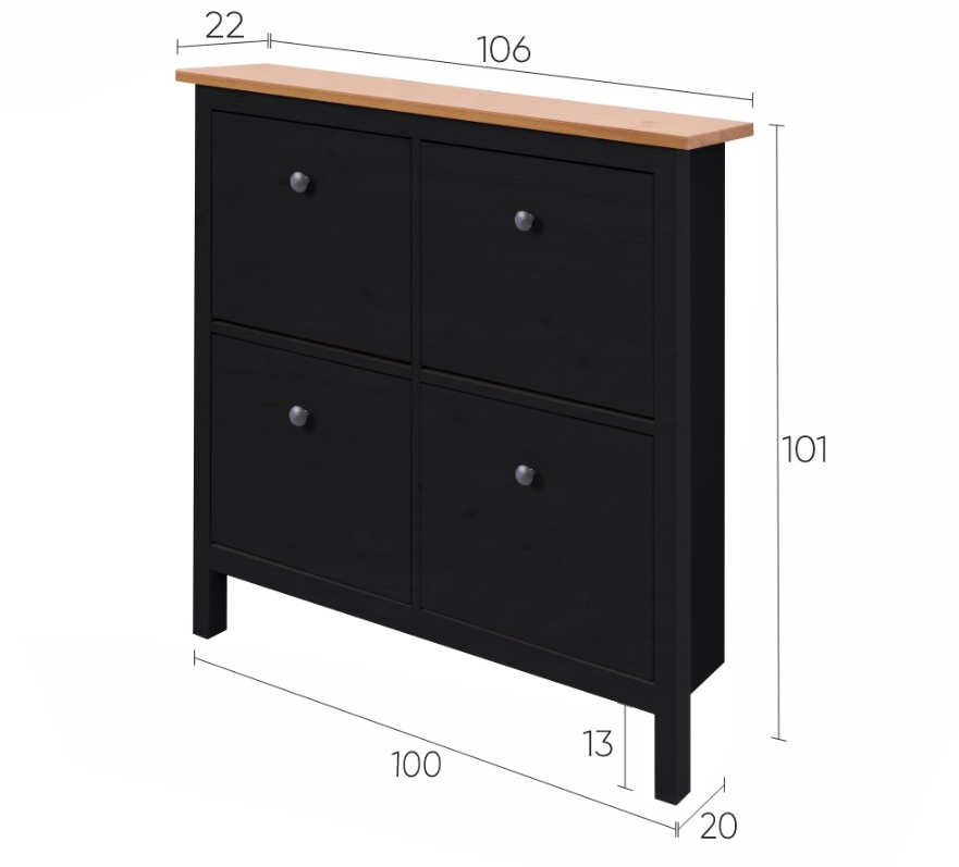 HEMNES ХЕМНЭС  КЫМÖР Тумба для обуви черная/светло-коричневая 4 отделения