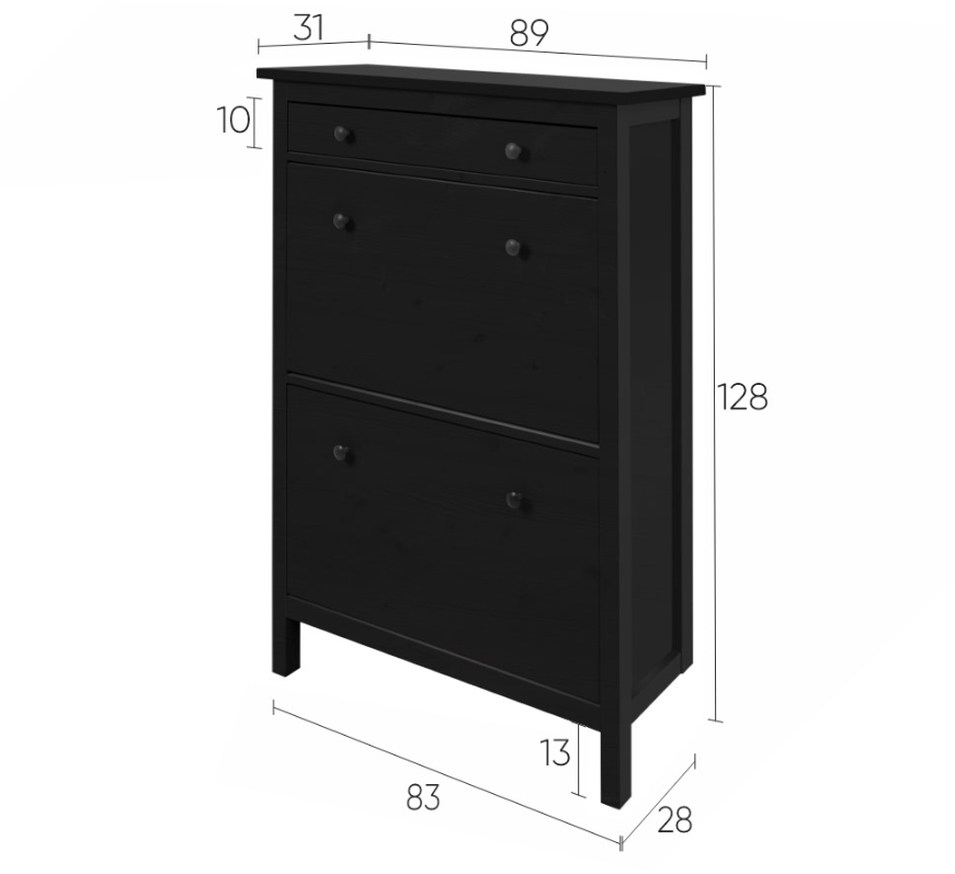 HEMNES ХЕМНЭС  КЫМÖР Тумба для обуви черный 2 отделения и ящик