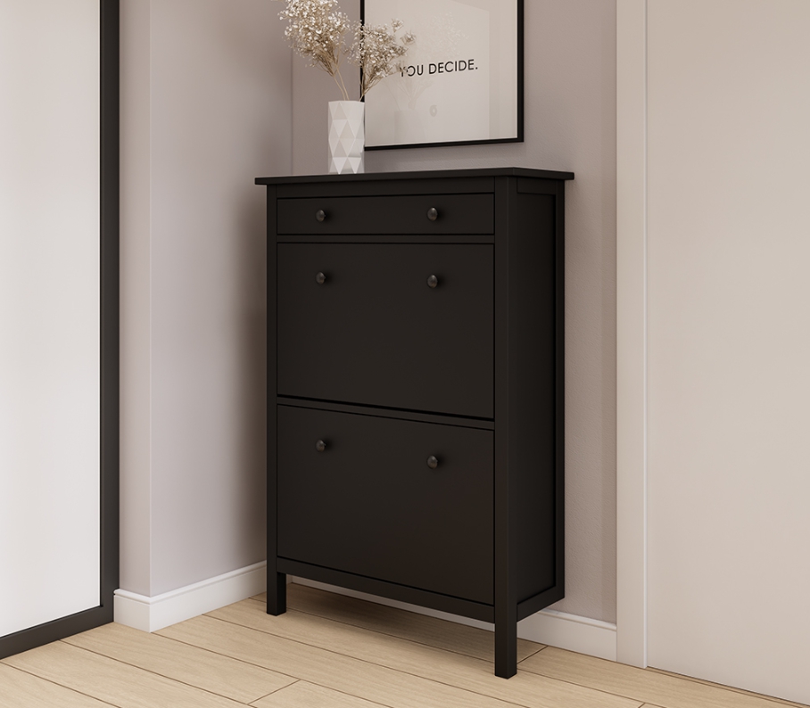 HEMNES ХЕМНЭС  КЫМÖР Тумба для обуви черный 2 отделения и ящик