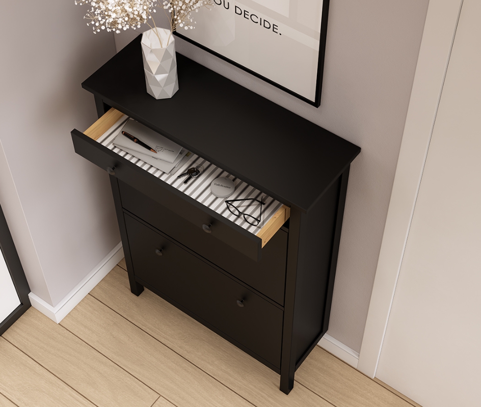 HEMNES ХЕМНЭС  КЫМÖР Тумба для обуви черный 2 отделения и ящик