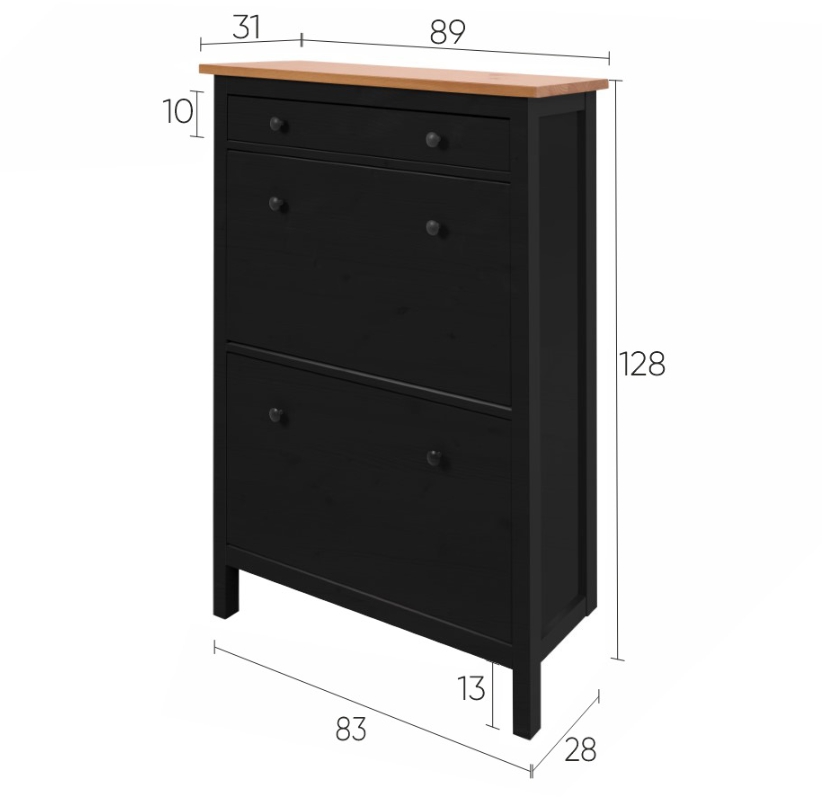 HEMNES ХЕМНЭС  КЫМÖР Тумба для обуви черный/светло-коричневый 2 отделения и ящик