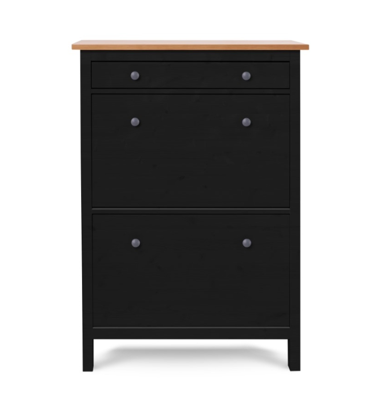 HEMNES ХЕМНЭС  КЫМÖР Тумба для обуви черный/светло-коричневый 2 отделения и ящик
