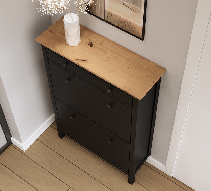 HEMNES ХЕМНЭС  КЫМÖР Тумба для обуви черный/светло-коричневый 2 отделения и ящик