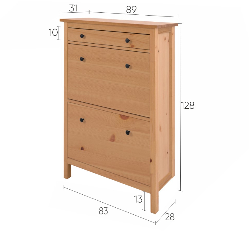 HEMNES ХЕМНЭС  КЫМÖР Тумба для обуви светло-коричневая 2 отделения и ящик