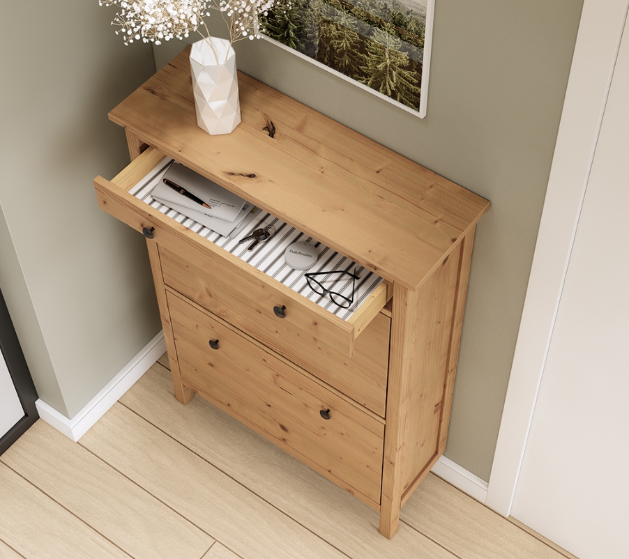 HEMNES ХЕМНЭС  КЫМÖР Тумба для обуви светло-коричневая 2 отделения и ящик