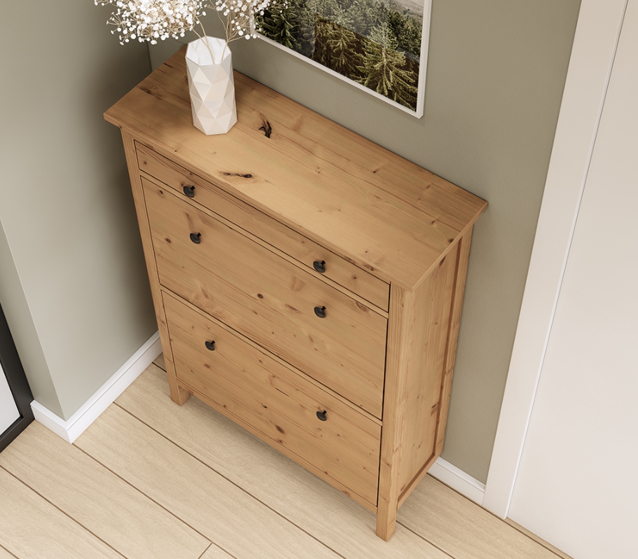 HEMNES ХЕМНЭС  КЫМÖР Тумба для обуви светло-коричневая 2 отделения и ящик