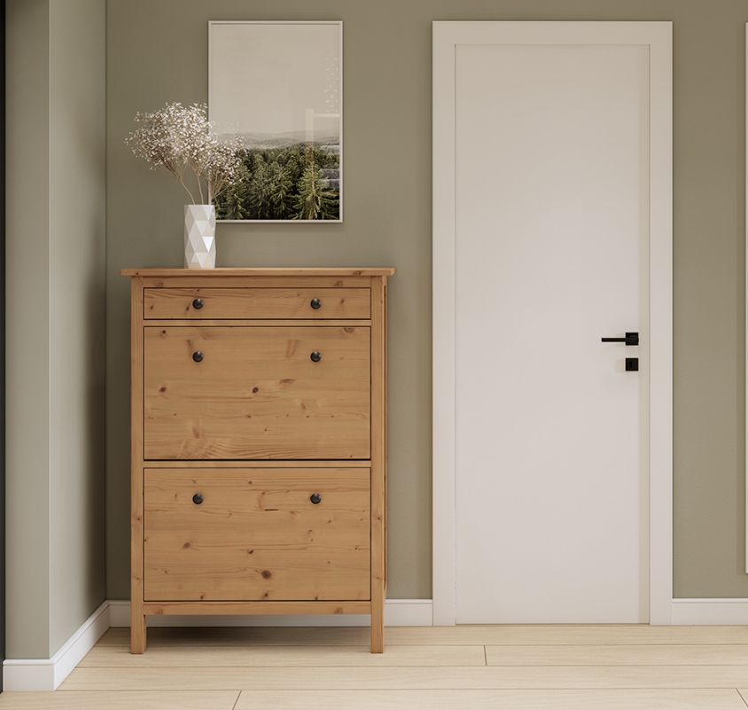 HEMNES ХЕМНЭС  КЫМÖР Тумба для обуви светло-коричневая 2 отделения и ящик