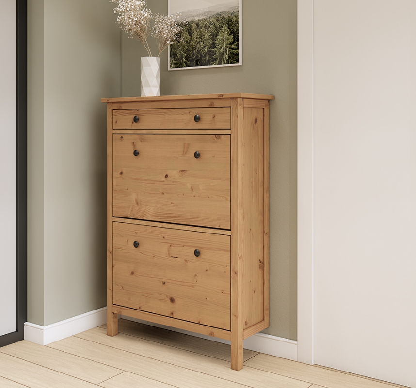 HEMNES ХЕМНЭС  КЫМÖР Тумба для обуви светло-коричневая 2 отделения и ящик