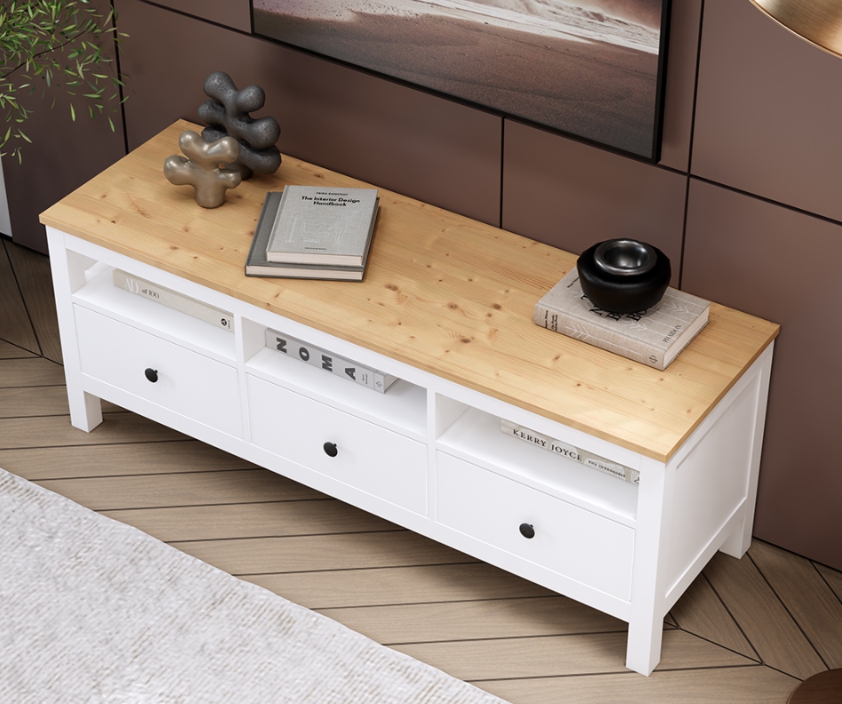 HEMNES ХЕМНЭС  КЫМÖР Тумба ТВ белый/натуральный 3 ящика 183 см