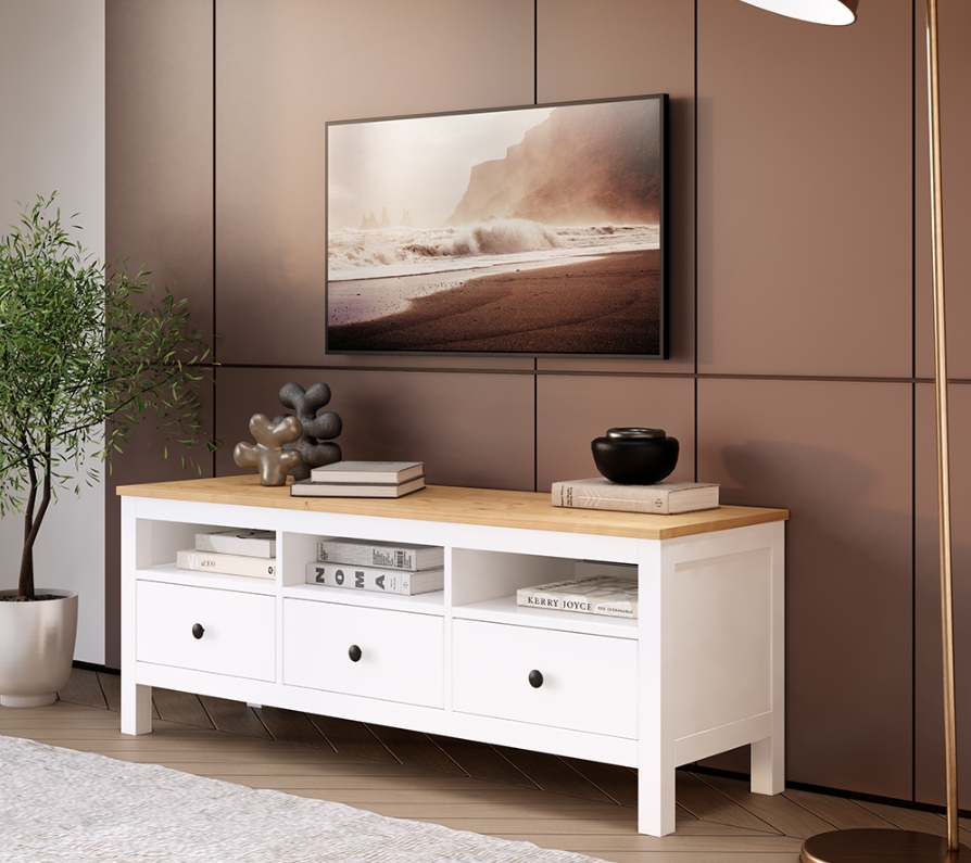 HEMNES ХЕМНЭС  КЫМÖР Тумба ТВ белый/натуральный 3 ящика 183 см