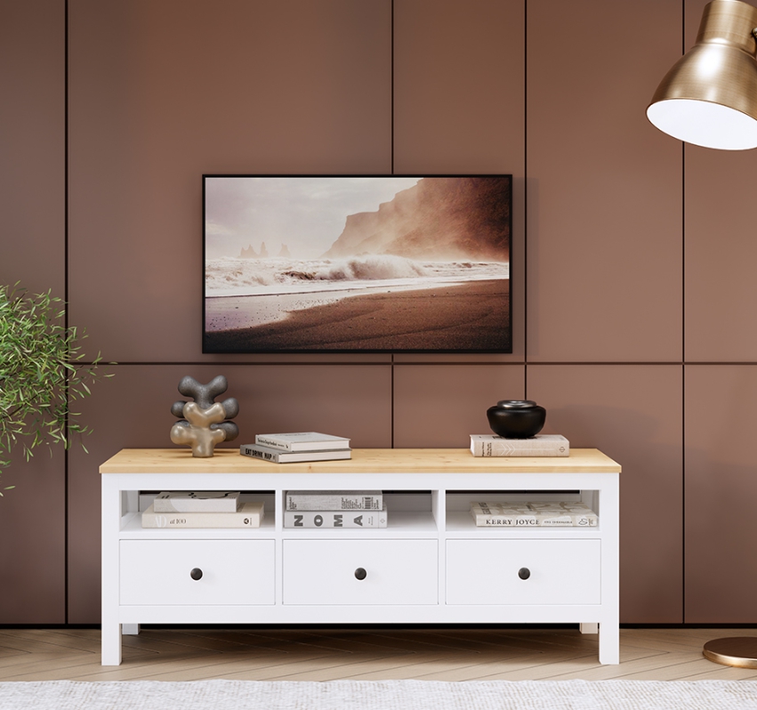 HEMNES ХЕМНЭС  КЫМÖР Тумба ТВ белый/натуральный 3 ящика 183 см
