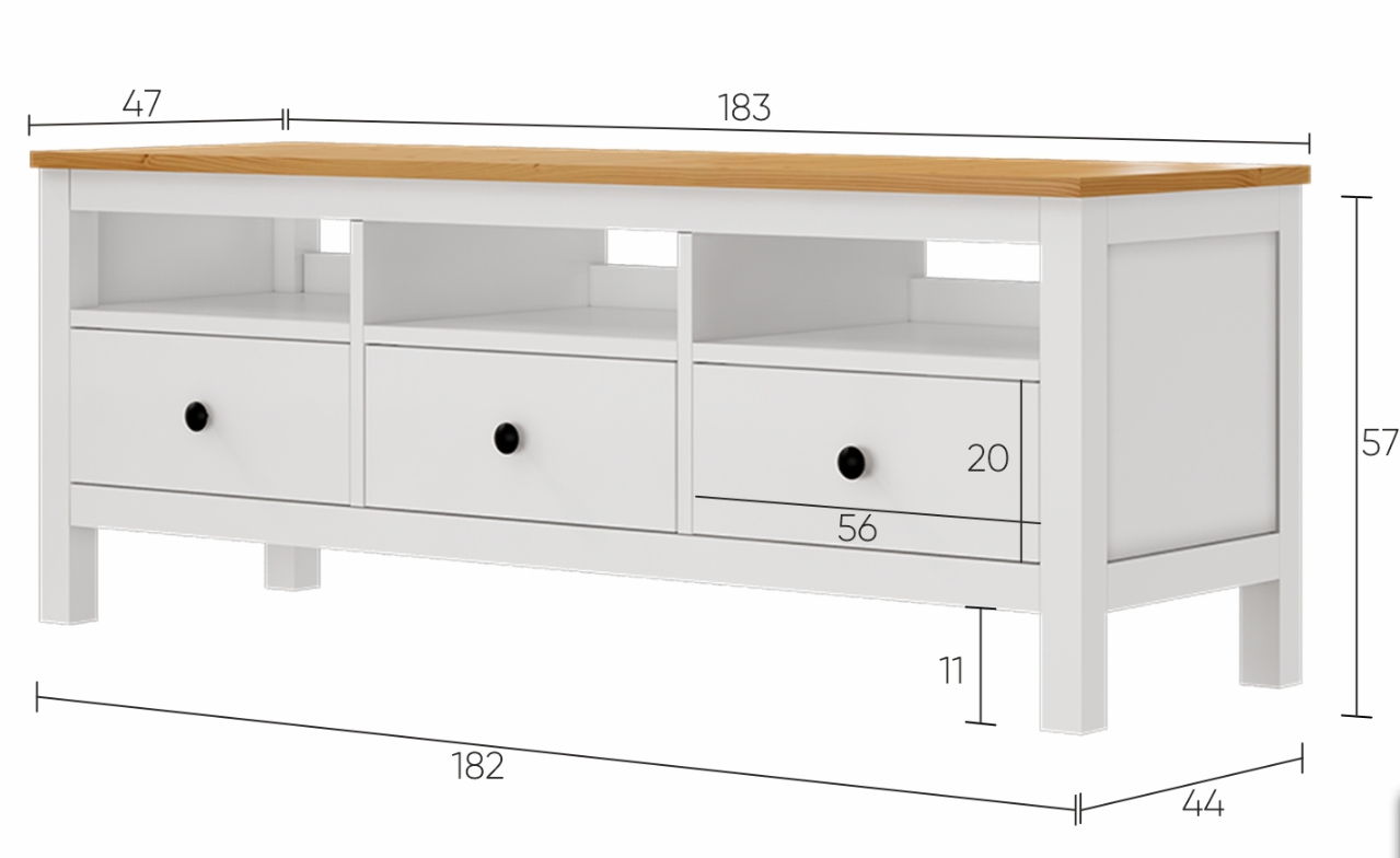 HEMNES ХЕМНЭС  КЫМÖР Тумба ТВ белый/натуральный 3 ящика 183 см