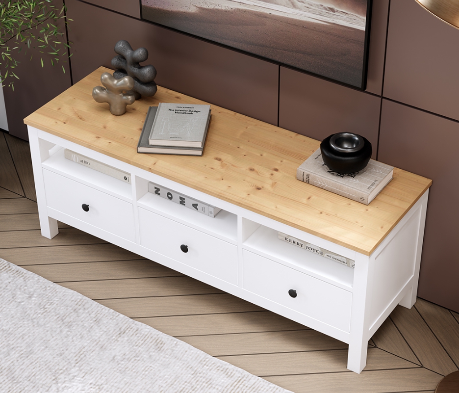 HEMNES ХЕМНЭС  КЫМÖР Тумба ТВ белая/светло-коричневая 3 ящика 148 см