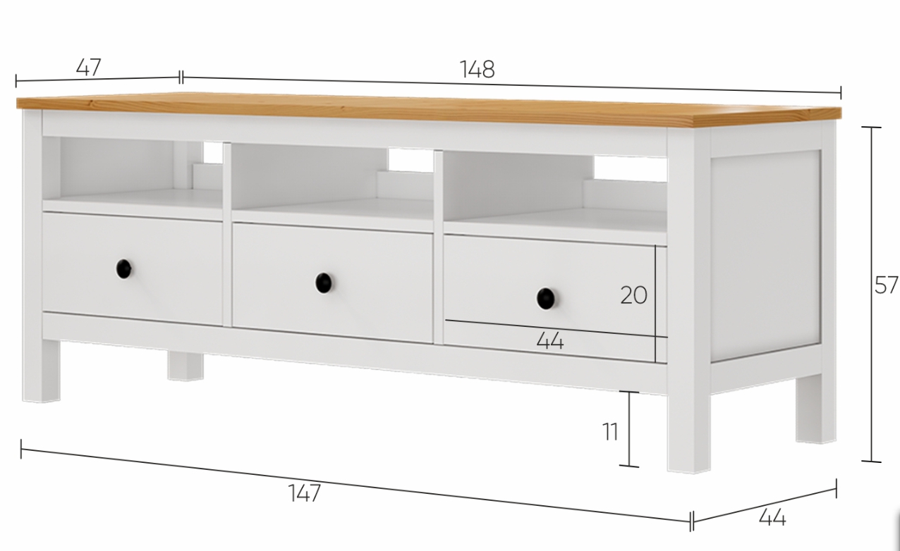 HEMNES ХЕМНЭС  КЫМÖР Тумба ТВ белая/светло-коричневая 3 ящика 148 см