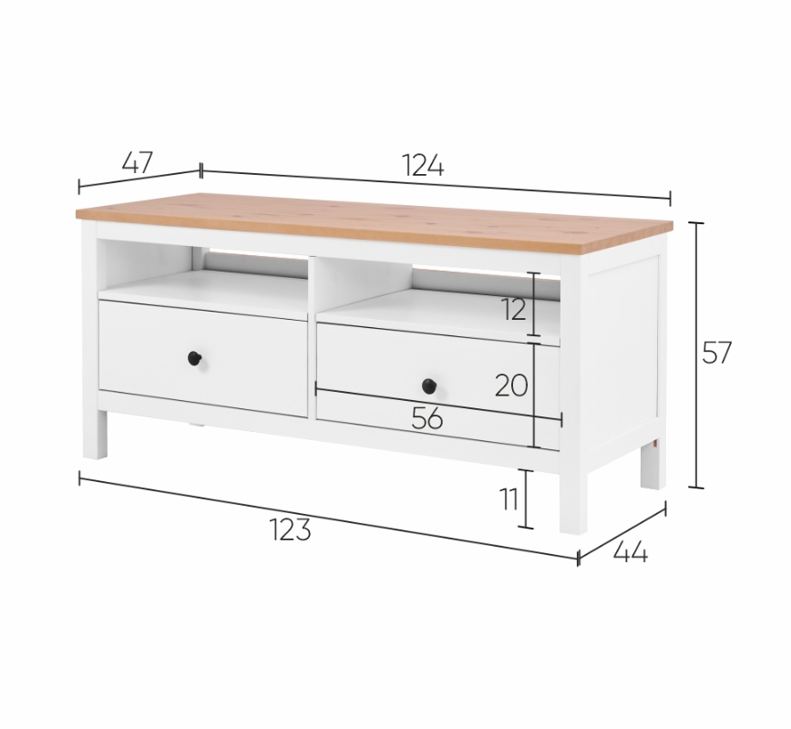 HEMNES ХЕМНЭС  КЫМÖР Тумба ТВ белая/светло-коричневая 2 ящика 124 см