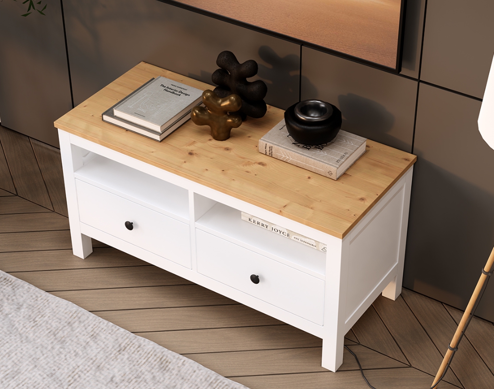 HEMNES ХЕМНЭС  КЫМÖР Тумба ТВ белая/светло-коричневая 2 ящика 124 см