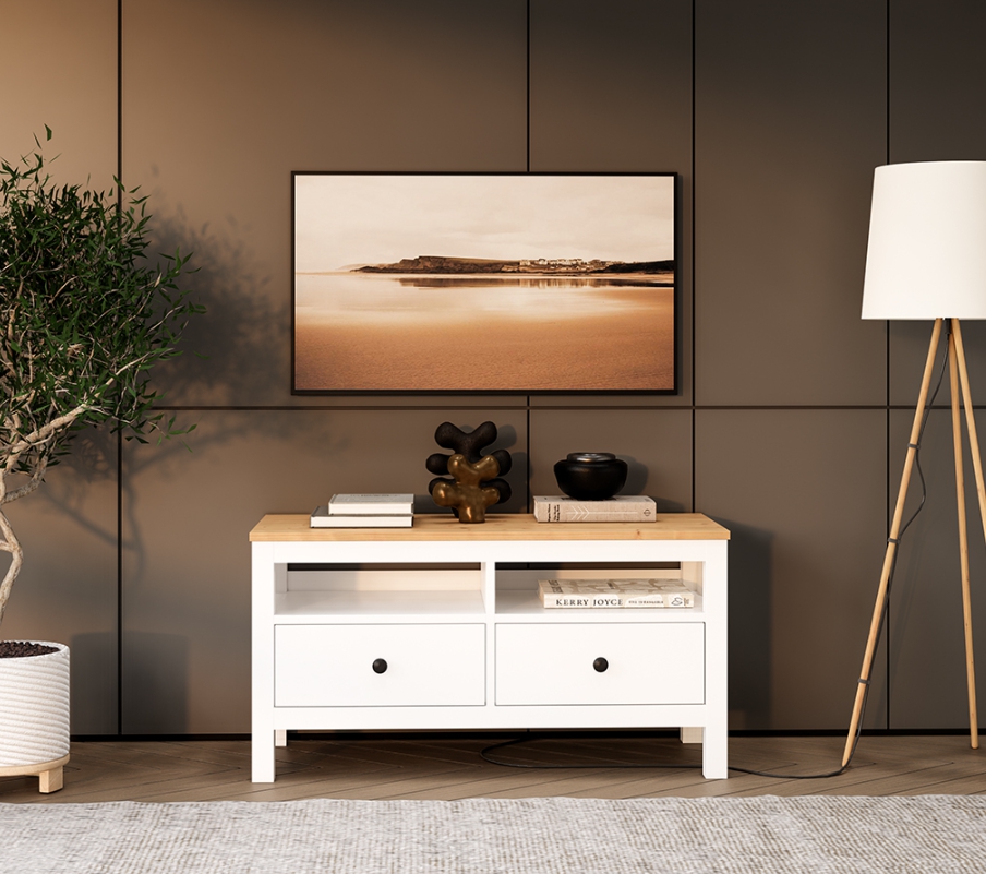 HEMNES ХЕМНЭС  КЫМÖР Тумба ТВ белая/светло-коричневая 2 ящика 124 см