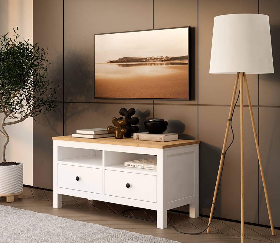 HEMNES ХЕМНЭС  КЫМÖР Тумба ТВ белая/светло-коричневая 2 ящика 124 см