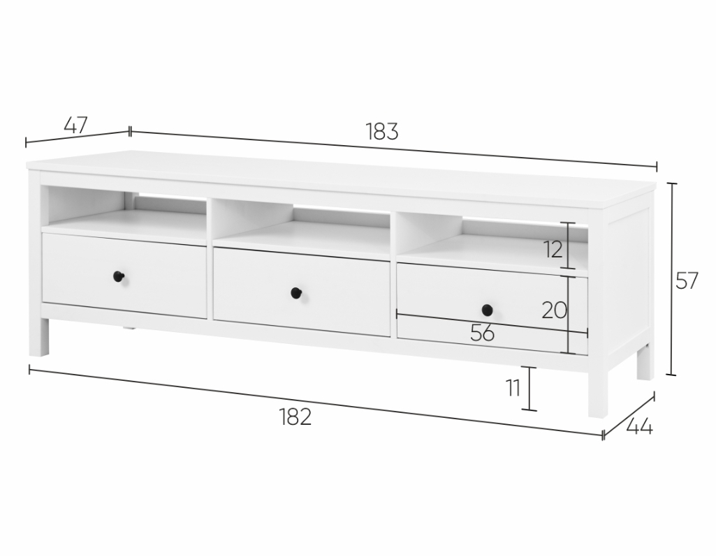 HEMNES ХЕМНЭС  КЫМÖР Тумба ТВ белая 3 ящика 183 см