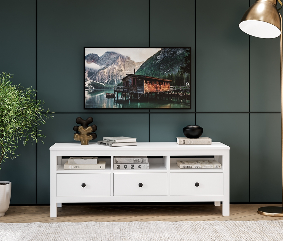 HEMNES ХЕМНЭС  КЫМÖР Тумба ТВ белая 3 ящика 183 см