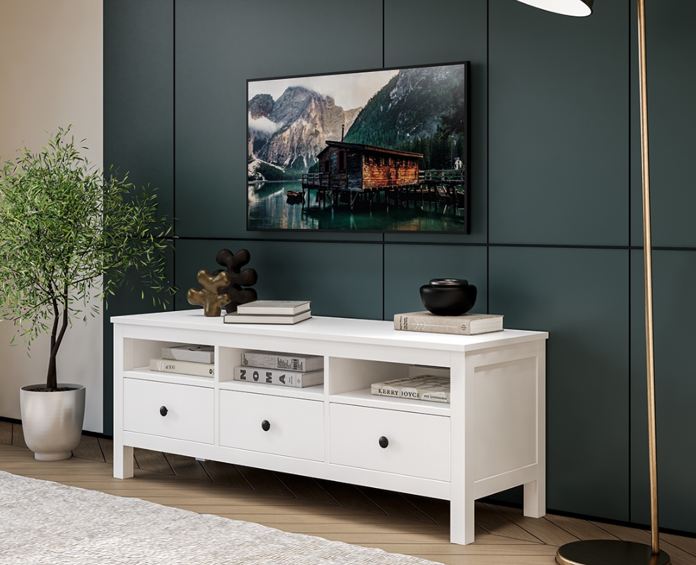 HEMNES ХЕМНЭС  КЫМÖР Тумба ТВ белая 3 ящика 183 см