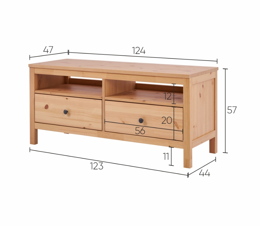 HEMNES ХЕМНЭС  КЫМÖР Тумба ТВ светло-коричневая 2 ящика 124 см
