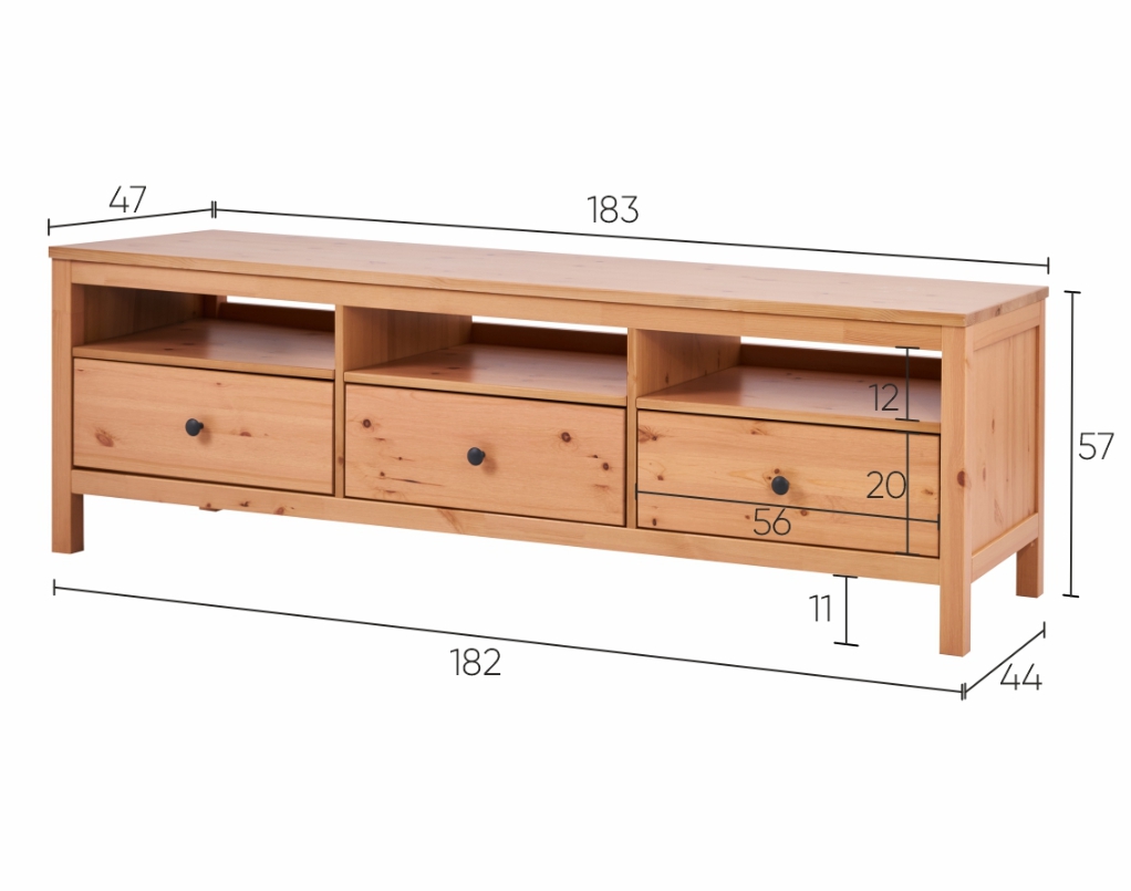 HEMNES ХЕМНЭС  КЫМÖР Тумба ТВ натуральный 3 ящика 183 см