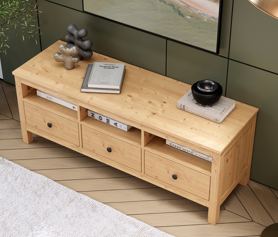 HEMNES ХЕМНЭС  КЫМÖР Тумба ТВ натуральный 3 ящика 183 см