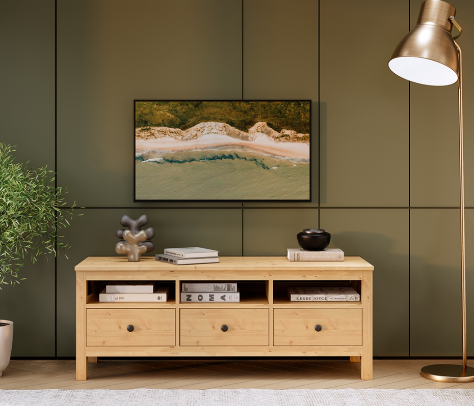 HEMNES ХЕМНЭС  КЫМÖР Тумба ТВ натуральный 3 ящика 183 см