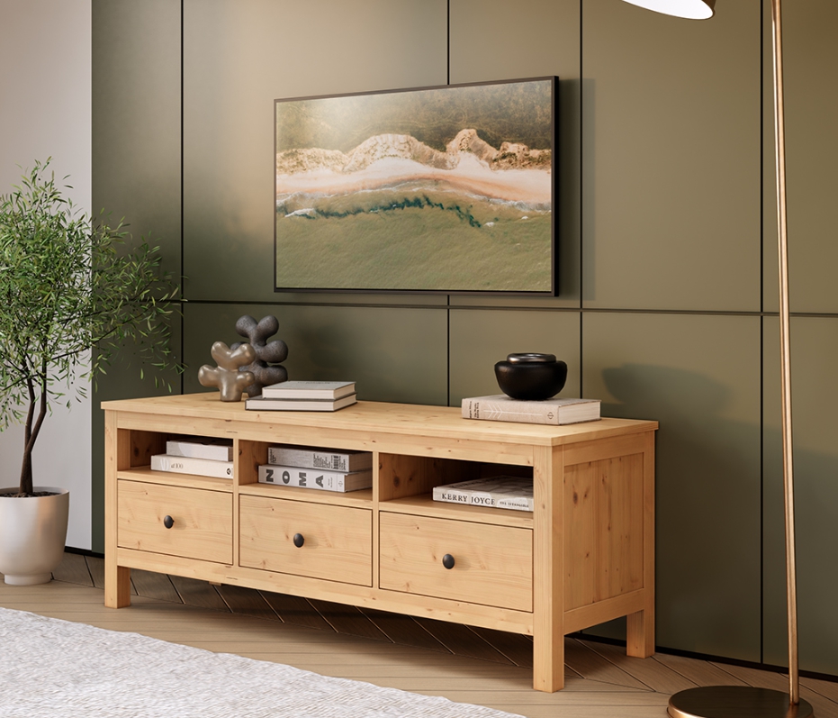 HEMNES ХЕМНЭС  КЫМÖР Тумба ТВ натуральный 3 ящика 183 см