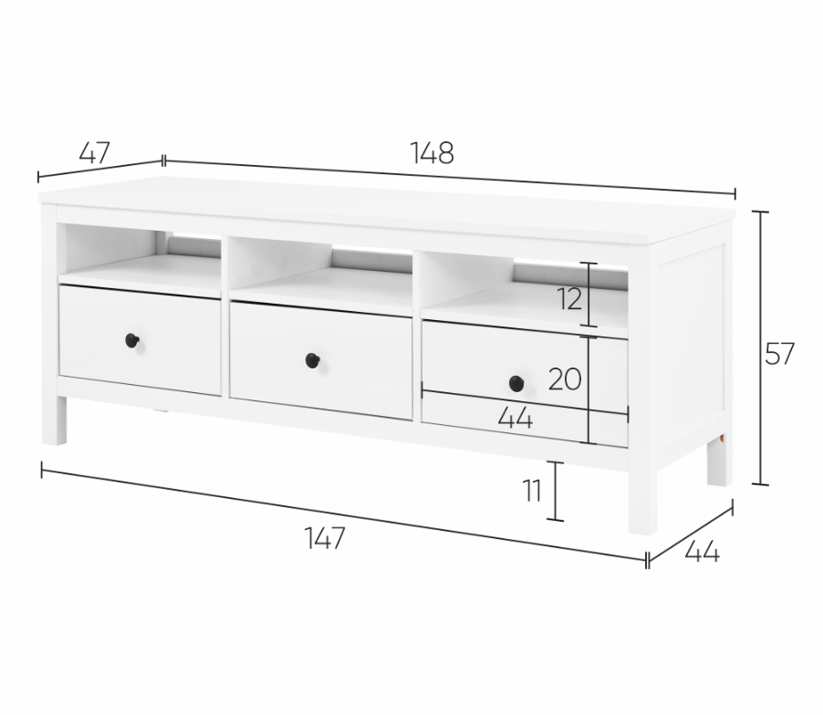 HEMNES ХЕМНЭС  КЫМÖР Тумба ТВ белая 3 ящика 148 см