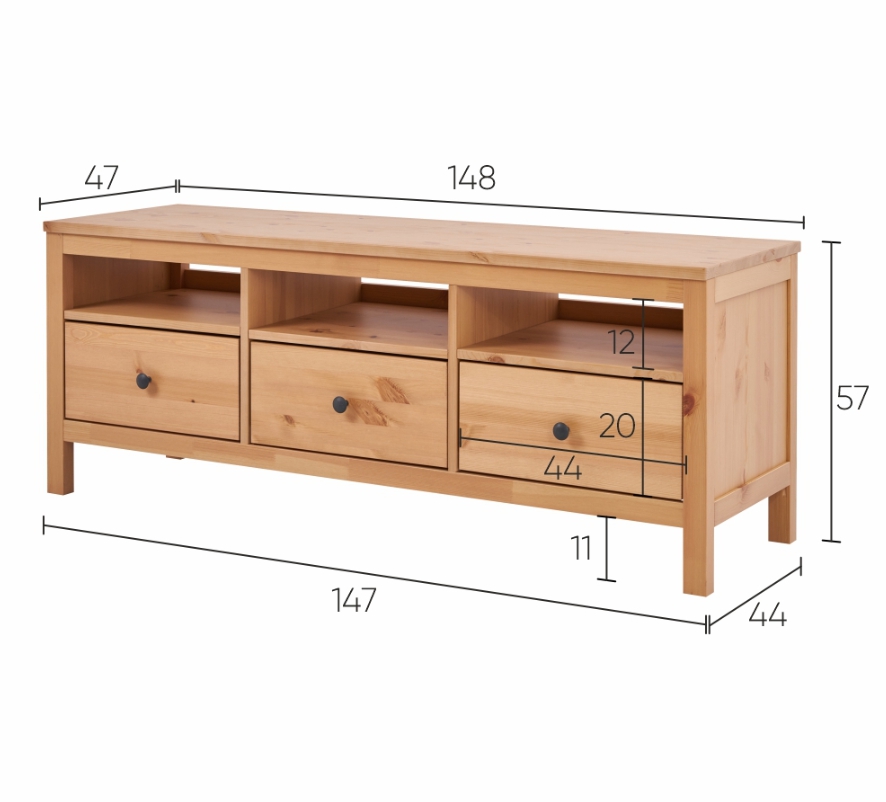 HEMNES ХЕМНЭС  КЫМÖР Тумба ТВ натуральный 3 ящика 148 см
