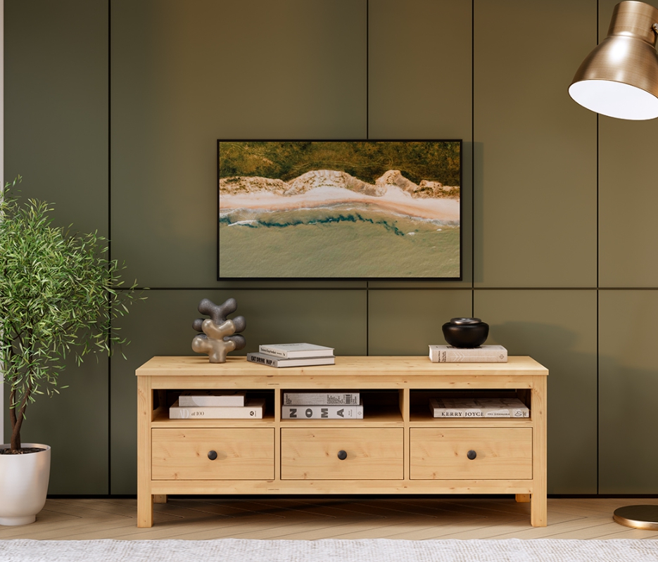 HEMNES ХЕМНЭС  КЫМÖР Тумба ТВ натуральный 3 ящика 148 см