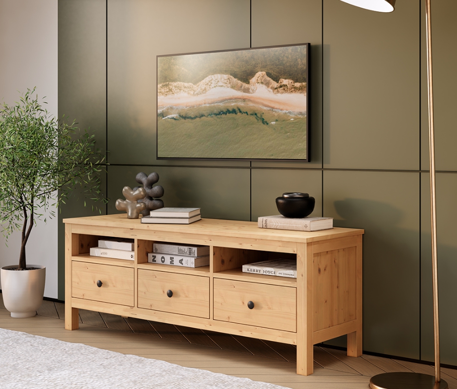 HEMNES ХЕМНЭС  КЫМÖР Тумба ТВ натуральный 3 ящика 148 см