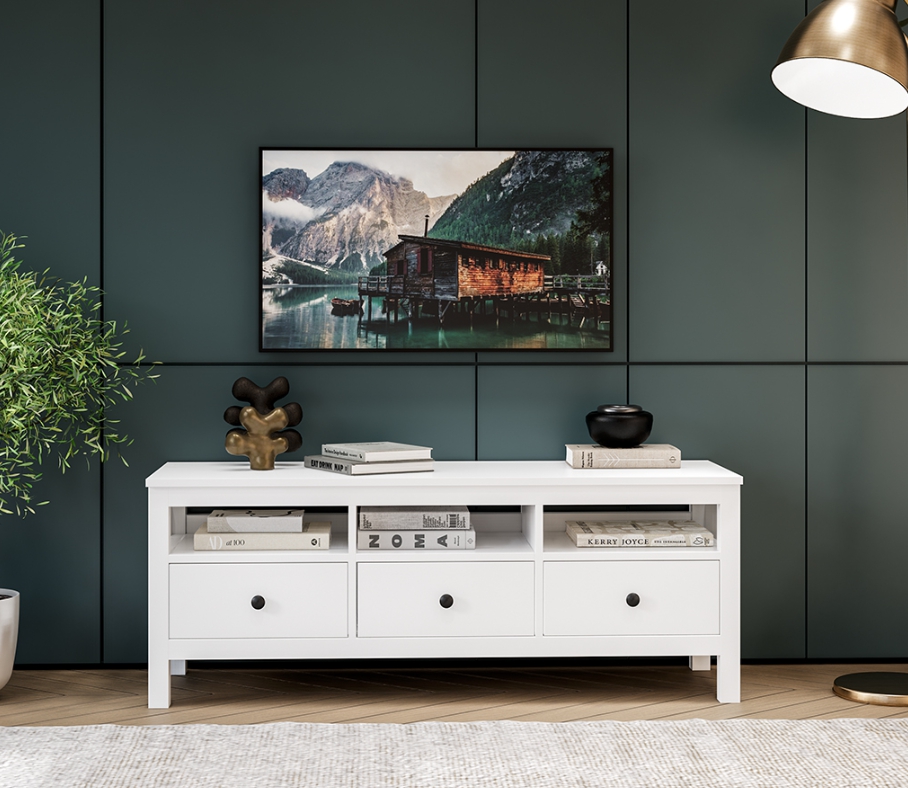 HEMNES ХЕМНЭС  КЫМÖР Тумба ТВ белая 3 ящика 148 см